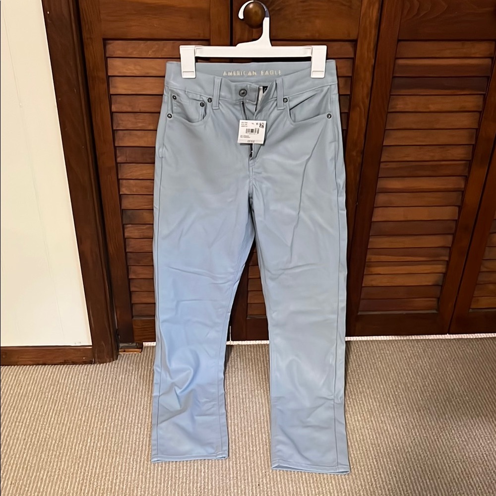American Eagle Outfitters Blue Straight Leg Faux Leather Pants